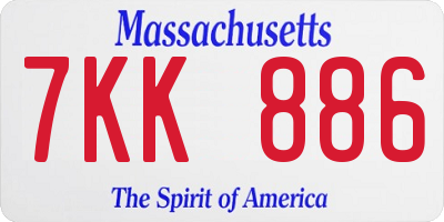 MA license plate 7KK886