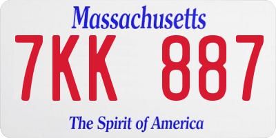 MA license plate 7KK887