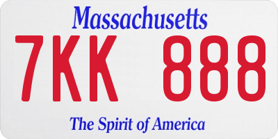 MA license plate 7KK888