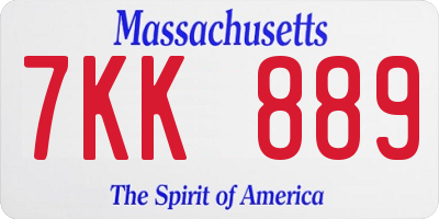 MA license plate 7KK889