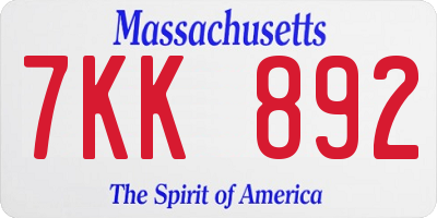 MA license plate 7KK892