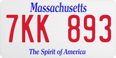MA license plate 7KK893