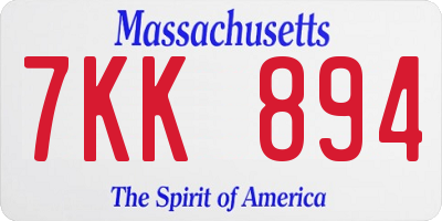 MA license plate 7KK894
