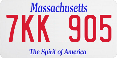 MA license plate 7KK905