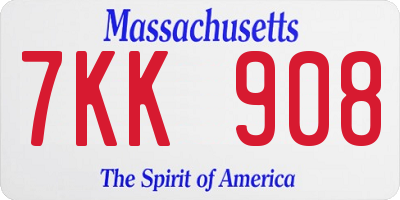 MA license plate 7KK908