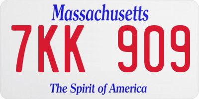 MA license plate 7KK909