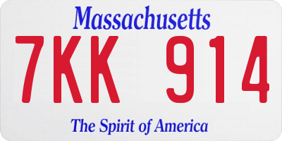 MA license plate 7KK914