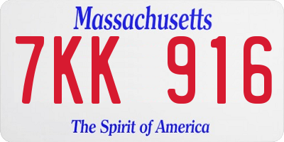 MA license plate 7KK916