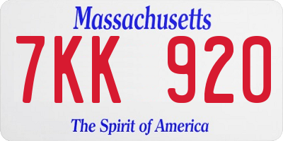 MA license plate 7KK920