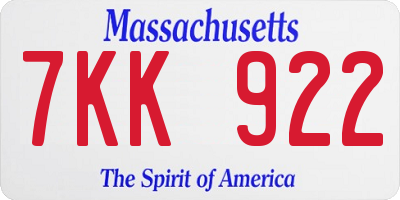 MA license plate 7KK922