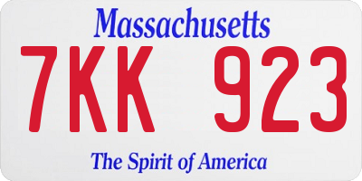 MA license plate 7KK923