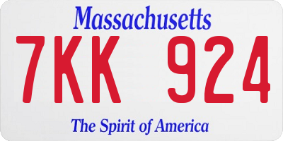 MA license plate 7KK924