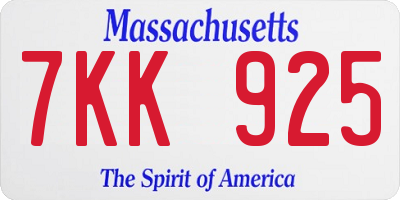 MA license plate 7KK925
