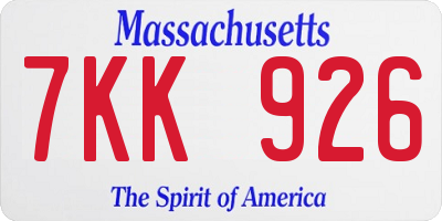 MA license plate 7KK926