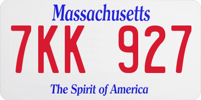 MA license plate 7KK927
