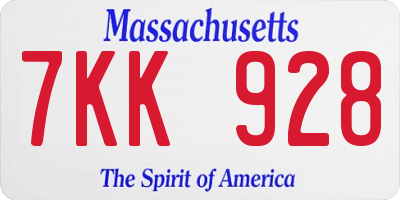 MA license plate 7KK928