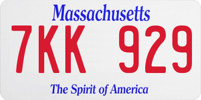 MA license plate 7KK929