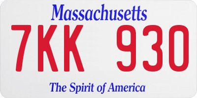 MA license plate 7KK930