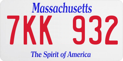 MA license plate 7KK932
