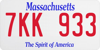 MA license plate 7KK933