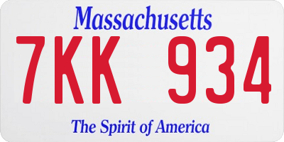 MA license plate 7KK934