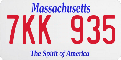 MA license plate 7KK935