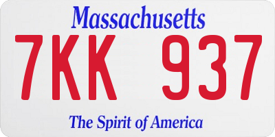 MA license plate 7KK937