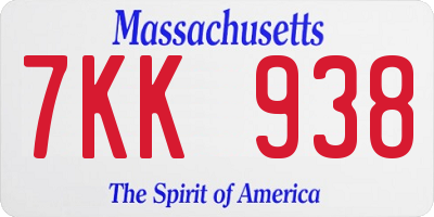 MA license plate 7KK938