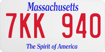 MA license plate 7KK940