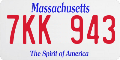MA license plate 7KK943