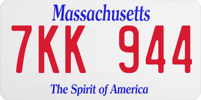 MA license plate 7KK944