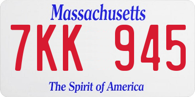 MA license plate 7KK945
