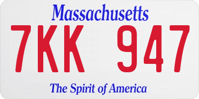 MA license plate 7KK947