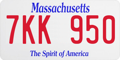 MA license plate 7KK950