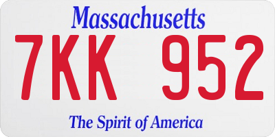 MA license plate 7KK952