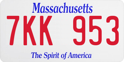 MA license plate 7KK953