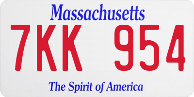 MA license plate 7KK954