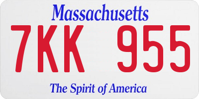 MA license plate 7KK955