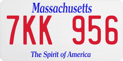 MA license plate 7KK956