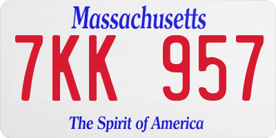 MA license plate 7KK957