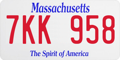 MA license plate 7KK958