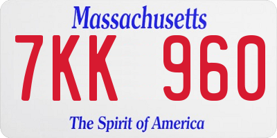 MA license plate 7KK960