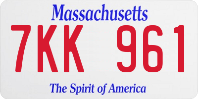 MA license plate 7KK961