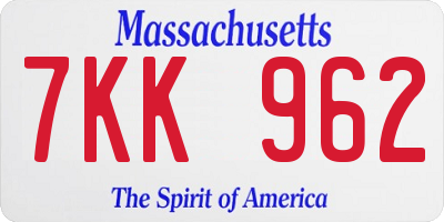 MA license plate 7KK962