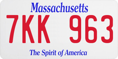 MA license plate 7KK963