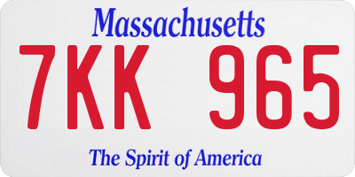 MA license plate 7KK965