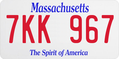 MA license plate 7KK967