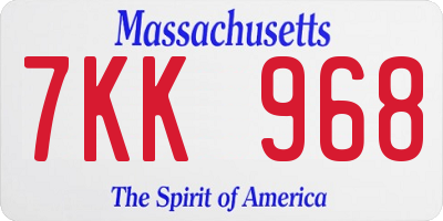 MA license plate 7KK968