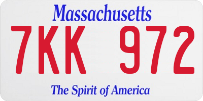 MA license plate 7KK972