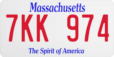 MA license plate 7KK974